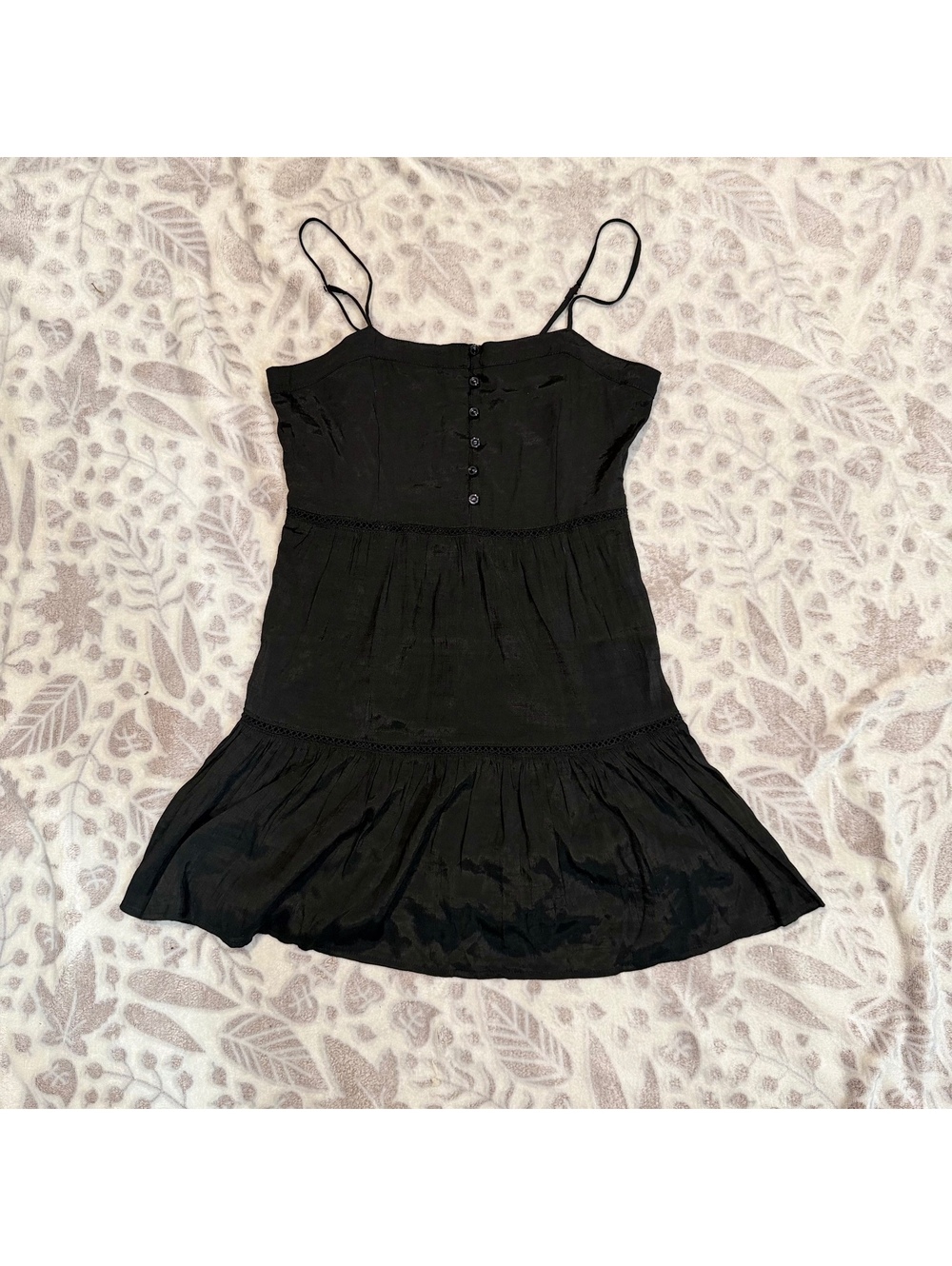 Love Tree Black Tiered Mini Dress Adjustable Strappy Babydoll Boho Medium